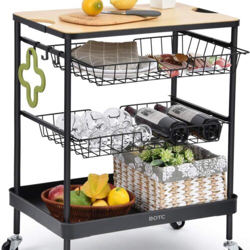 BOTC Keukentrolley op wieltjes - serveerwagen - keukentrolley - 3 lagen - Grijs