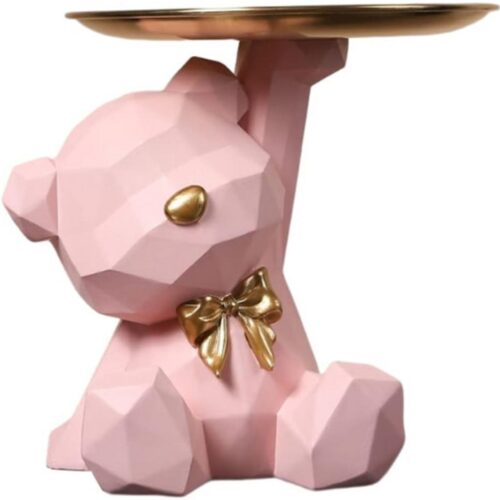 Beerdecoratie Met Dienblad - Beersculptuur Van Hars - Dierensculptuur Voor Woonkamer, Entree, Kantoor En Bureaudecoratie