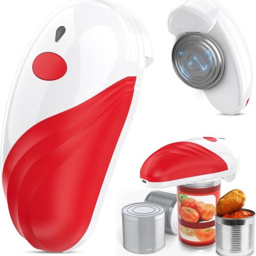 Blikopener - Elektrische blikopener - Automatische blikopener - met bediening - met ƩƩn druk op de knop - voor alle blikformaten Keukengadget - voor senioren-artritis en moeders (rood)