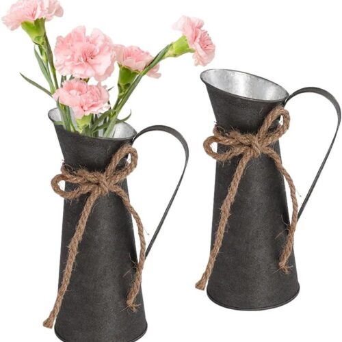 ByShane - Rustieke metalen bloemenvaas 2 stuks vintage retro melkkan vaas landhuisstijl voor huis en tuinplanten - Ideale decoratie voor bruiloftsdecoratie.