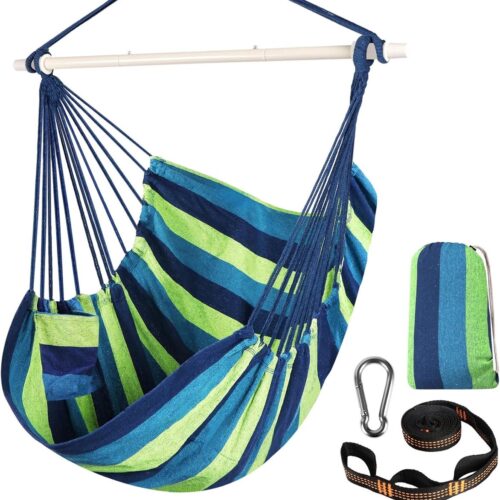 Chihee Hammock Chair Strong Metal Foldable Spreader Bar Portable Up to 150 kg Comfortable Patio Garden Chair Cotton Blend for Extra Comfort Sturdy Indoor and Outdoor