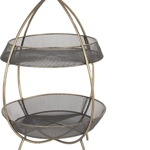 Clayre & Eef Etagère 2 laags Ø 34x51 cm Goudkleurig IJzer