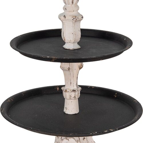 Clayre & Eef Etagère 3 laags Ø 43x62 cm Zwart Wit Polyresin