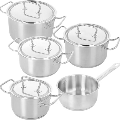 Demeyere Bistro 3 RVS 5-delige Kookpannenset - Inclusief Eén Hoge Soeppan Met Deksel Van 6 Liter (24 cm) - Eén Hoge Kookpan Met Deksel Van 3,5 Liter (20 cm) - Eén Lage Kookpan Met Deksel Van 3 Liter (20 cm) - Eén Hoge Kookpan Met Deksel Van 2 Liter