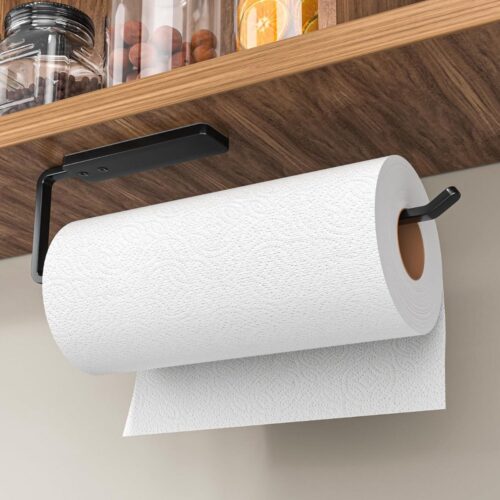 Goodivery® -keukenrolhouder Stand - keukenrolhouder - keukenrolhouder stand Zwart - 31cm keukenrolhouder Zonder Boren - Zelfklevend - Aluminium - 31x8x12cm - Zwart