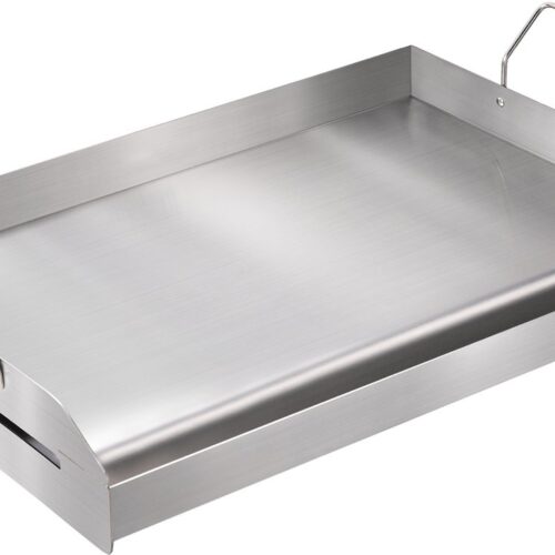 Grillplaat voor op het fornuis 23,5 x 16, voorgebakken roestvrij staal, dubbele branderpan met handgrepen en oliegroef voor BBQ en gasbarbecues, zilver