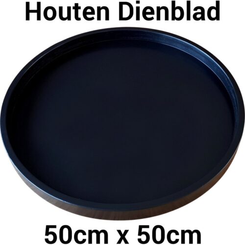 Groot Houten Dienblad Zwart Rond 50x50 cm - King Mungo - Groot Decoratief Plateau Decoratieve Houten Dienbladen - Dienblad Hout 50cm