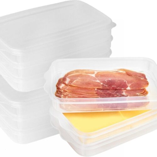 Hega Hogar Vleeswaren bewaarbakjes - 3x - transparant - 26 x 16 x 10 cm - 3 lagen - broodbeleg vershouddoos