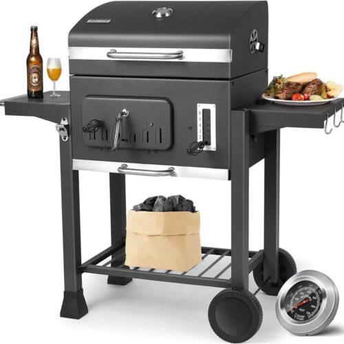 Houtskool Barbecue - XXL BBQ - Smoker Barbecue - Opvouwbare Zijtafels - 130x137x49 cm - Grilloppervlak - Houtskoollade - Zijpanelen - Zwart