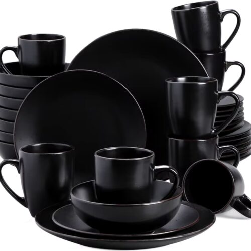 J&R Serviesset zwart - Keramisch - 8 borden groot - 8 borden klein - 8 schalen - 8 kopjes - 32 delig