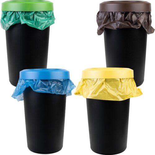 KADAX Afvalemmerset voor afvalscheiding, ronde vuilnisemmer van robuust kunststof, afvalemmer, afvalsorteerder, afvalverzamelaar, afvalscheidingscontainer (4 x 45 liter)