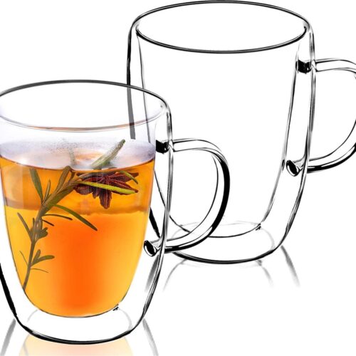 KADAX Dubbelwandige glazen mok, glas met handvat, 270 ml, drinkglas voor sap, thee, koffie, drank, water, ijsthee, cappuccino, universeel glas, theeglas, hoogwaardige kwaliteit (2)