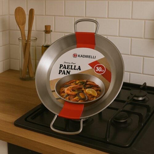 Kadirelli Paella Pan - 30 cm - RVS - Stalen Paellapan met Handgrepen