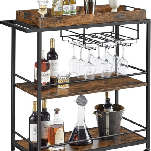 Keukentrolley met Verwijderbare Lade en Wielen - Industrieel Ontwerp - Vintage Bruin-Zwart