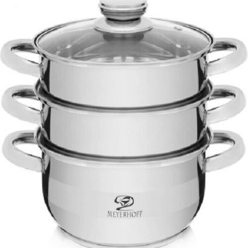 Meyerhoff Stoompan RVS 4-delig - Ø20 cm - 2.5 Liter - Voor Alle Warmtebronnen - Met Glazen Deksel - Stomer & Vergiet in één