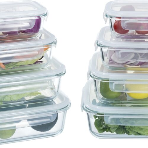 Navaris glazen vershoudbakjes set - 8x meal prep bakjes met deksel - Diepvriesbakjes BPA-vrij - Luchtdichte voedselcontainer - Bewaarbakjes in 4 maten