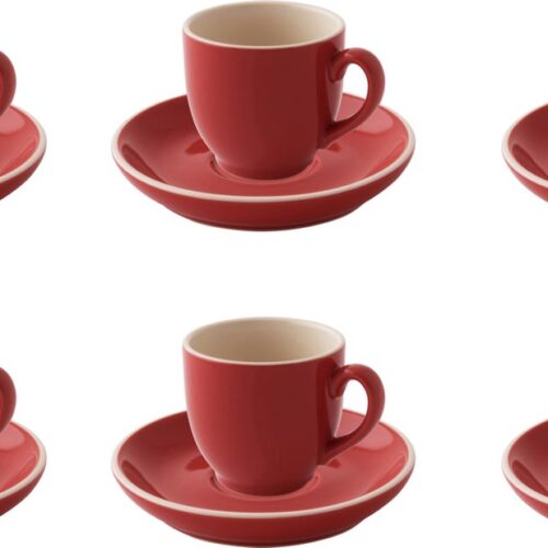 Palmer - Colors - Koffie kop en schotel - 6 stuks - 14 cl - Rood - Porselein - Koffiekopjes