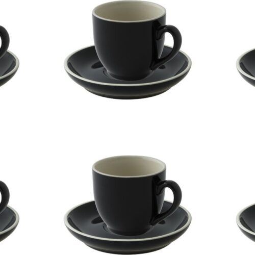 Palmer - Colors - Koffie kop en schotel - 6 stuks - 14 cl - Zwart - Porselein - Koffiekopjes