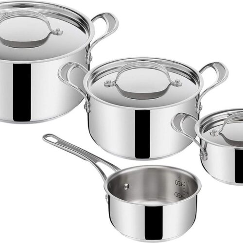 Pannenset Jamie Oliver Cook`s Classic 7 delige-steelpan-16 cm-kookpannen-16/20/24 cm-deksel-maatschaal-inductie-roestvrij staal Pannenset
