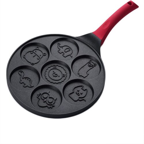 Peysaitr - Pannenkoekenpan 7 Gaten - Anti-aanbak koekenpan - Pannenkoeken en eieren bakken - Egg Koekenpan - Dierlijke vorm - Zwart - 26cm - 1 stuk