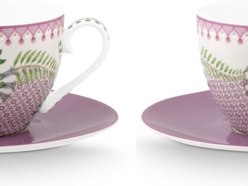 Pip Studio Cup and Saucer Lily&Lotus Tiles Lilac 280ml - Kop & Schotel Lily & Lotus Lila set van 2