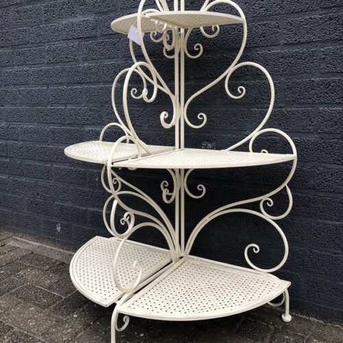 Prachtige etagère geheel metaal, mooi smeedwerk white, eenvoudig op te vouwen.