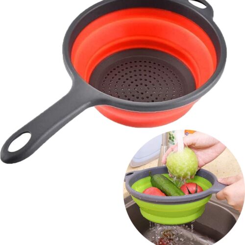 Premium Silconen Indrukbare Vergiet/Zeef met Handvat Rood - Keukenzeef- Vergiet - Tuinzeef - Bolzeef