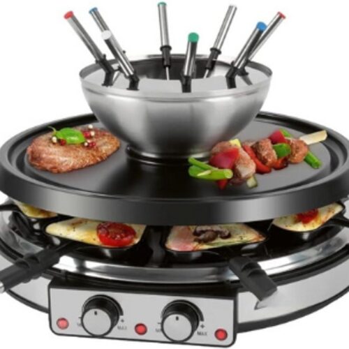Raclette En Fondue Set 2-In-1 - Elektrische Raclette Met Fonduekit - Inclusief Spatel En Pannetje - Geschikt Voor Kaasfondue En Chocoladefondue - RG/FD