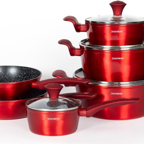 Royalty Line® FD10R Pannenset Inductie - Luxe 10 Delige Pannensets - Pannen Geschikt Voor Alle Warmtebronnen - PFOA & PTFE Vrij - Pan Met Antiaanbaklaag -Mettalic Rood