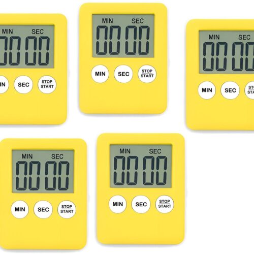 Set van 5 digitale timers, kookwekkers, alarmklokken geel