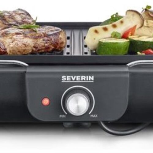 Severin PG 8556 - Electrische Tafel BBQ Grill - 2300 W - 230 °C - Geribbelde grillplaat - Zwart Roestvrijstaal