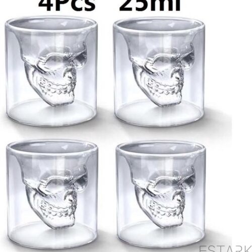 Shotglas Skull - Doodskop - Shotglazen - Borrelglas - Borrelglazen - Glas - 25 ML - Shot glaasjes - Skull Glass - Schedel - Shot - Drank - Set van 4 STUKS