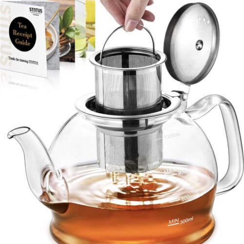 Stellar Theepot - van 1200 ml - Theepot met infuser - Borosilicaat Theepot met roestvrijstalen zeef - Voor losse thee - Theepot voor 4-6 kopjes - Theepot met filter