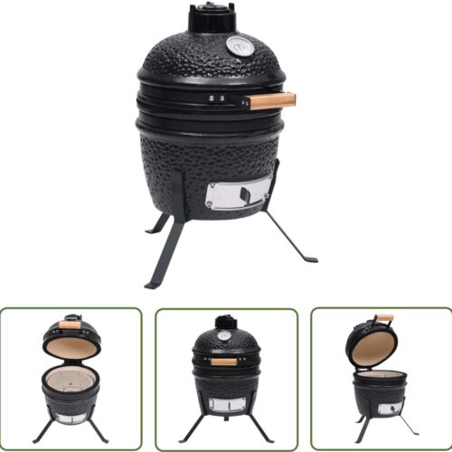 The Living Store Kamado barbecue 2-in-1 56 cm keramiek zwart - Keramische Bbq - Kamado Grill - Houtskool Barbecue - Outdoor Keuken - Barbecue Set