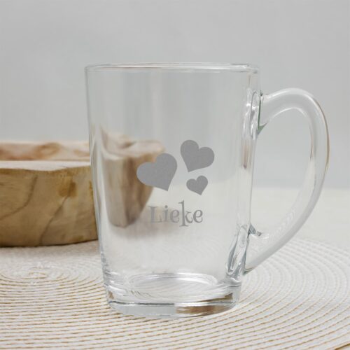 Theeglas met naam - hartjes - mama - moederdag- verjaardag - oma - Naam - graveren