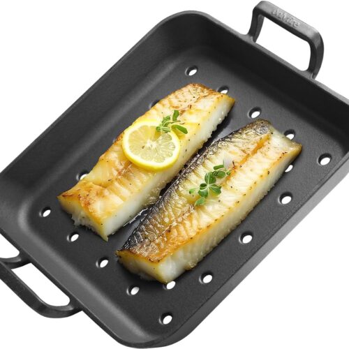Universele Gietijzeren Grillpan - Geperforeerd Ontwerp - 1 stuk - 37,9 x 31,5 x 7,5 cm