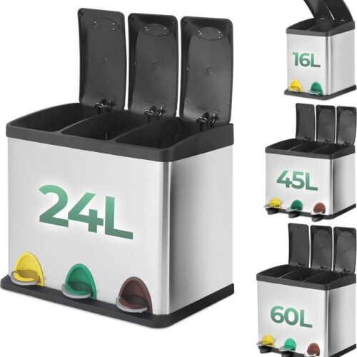 Vuilnisemmer Met Binnenemmer - Keuken Afvalemmer 16/24/45/60 Liter - Roestvrij Staal - Afvalscheider Met Deksel