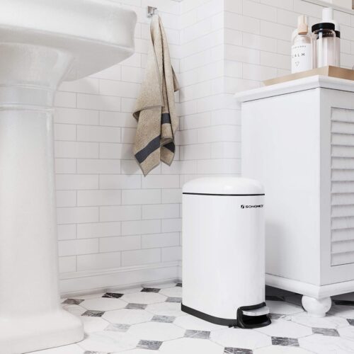 Vuilnisemmer, cosmetica-emmer van staal, 10 liter, smalle pedaalemmer met binnenemmer, voor badkamer, softclose, afvalemmer voor de nis, wit LTB10WT