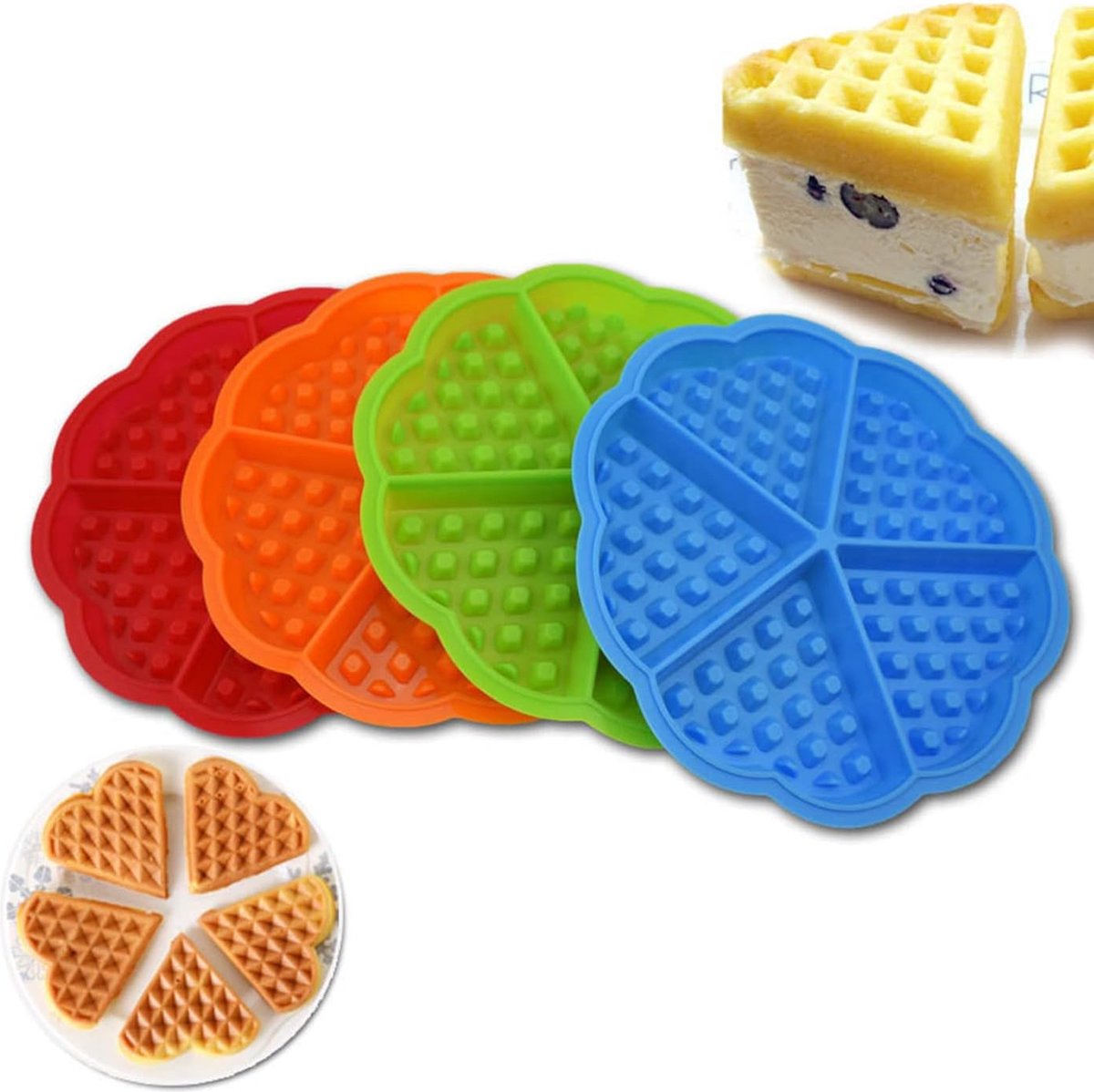 wafelvorm, wafel non stick siliconen vorm, siliconen wafelvorm, 4 stuks hartvormige siliconen wafelijzer bakvorm 5 holten pannenkoek muffin vorm Wafelvorm, Wafel Non-stick Siliconen Vorm, Siliconen Wafelvorm, 4 Stuks Hartvormige Siliconen Wafelijzer Bakvorm 5 Holten Pannenkoek Muffin Vorm
