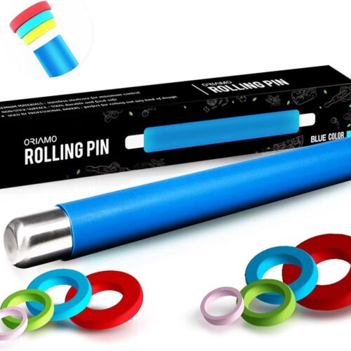 deegroller/instelbaar, met afstandhouder/, deegroller van siliconen en roestvrij staal - deegroller met anti-aanbakwerking fondantrol voor pizza en deegwaren - bakgerei