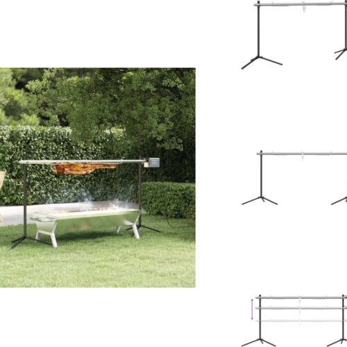 vidaXL Barbecuegrill - Barbecuegrills - Houtskoolgrill - Houtskool Barbecue Grill - Automatische barbecue met motor 150x46-5x82-5 cm roestvrijstaal