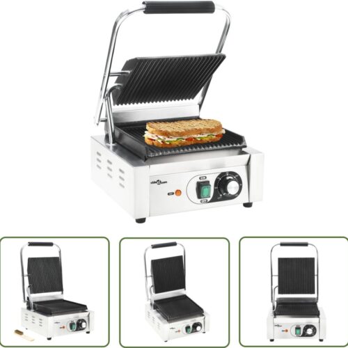 vidaXL Contactgrill - Panini Grill - Panini grill gegroefd 1800 W 31x30,5x20 cm roestvrij staal - Broodrooster - Barbecue - Elektrische Grill