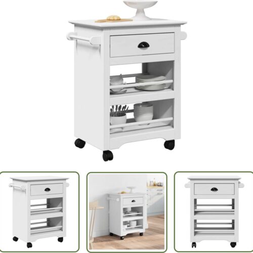 vidaXL Keukenkast - Keuken Trolley - Keukentrolley BODO 67,5x45x80 cm wit - Houten Trolley - Robuuste Trolley - Multifunctionele Trolley