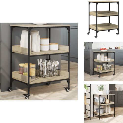 vidaXL Keukentrolley - Keukentrolleys - Trolley Keuken - Trolly Keuken - Keukentrolley 60x41x80,5 cm bewerkt hout sonoma eikenkleurig