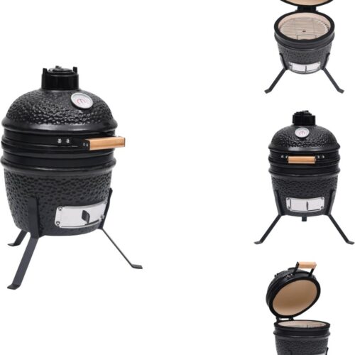 vidaXL Rokersbarbecue - Rokersbarbecues - Kamado - Kamados - Kamado barbecue 2-in-1 56 cm keramiek zwart