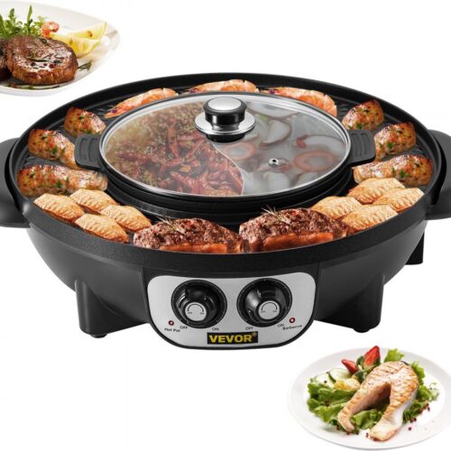 2 in 1 Bbq Grill Hete Pot 2200W Multifunctionele Elektrische Grill Hot Pot 51,5x21x46 cm Grill Indoor Hot Pot van Gegoten Aluminium en Gehard