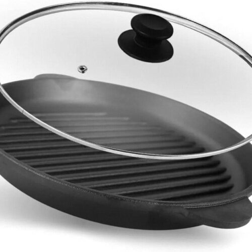 26cm-grillpan-gietijzer-braadpan-glazen-deksel-stoofpan-handgrepen-serveerpan