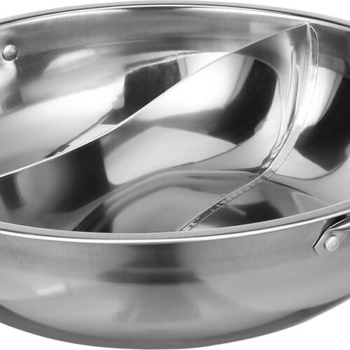 32cm Stainless Steel Chinese Brazier with Partition - Yuan Yang Hot Pot Shabu Pan - Soup Induction Wok Cookware for Home Restaurant