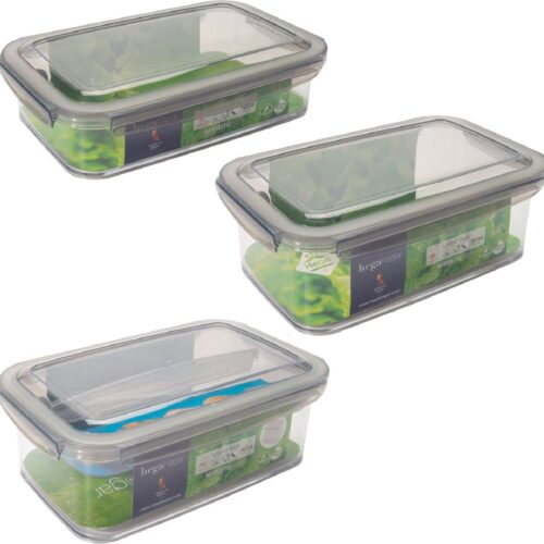 3x Voorraad/vershoudbakjes 1,2 en 1,9 liter transparant/grijs plastic 24 x 15 cm - Tudela - Voedsel bewaarbakjes - Diepvriesbakjes