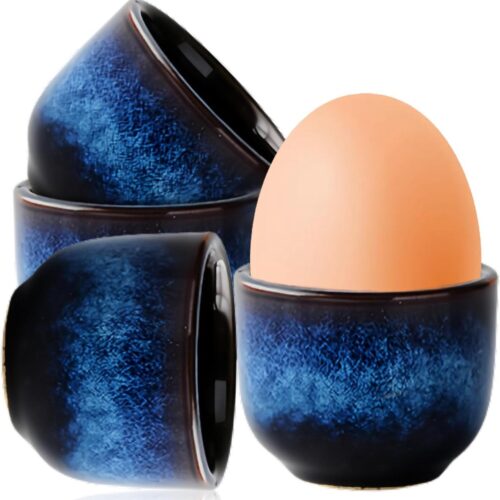 4 stuks eierdopjes - porselein, eierdopjes, camping, mooie eierdopjes, set, eierhouder, servies, keukenbestek, vaatwasmachinebestendig, eierbeker voor elke ontbijttafel, hard, zacht gekookte eieren